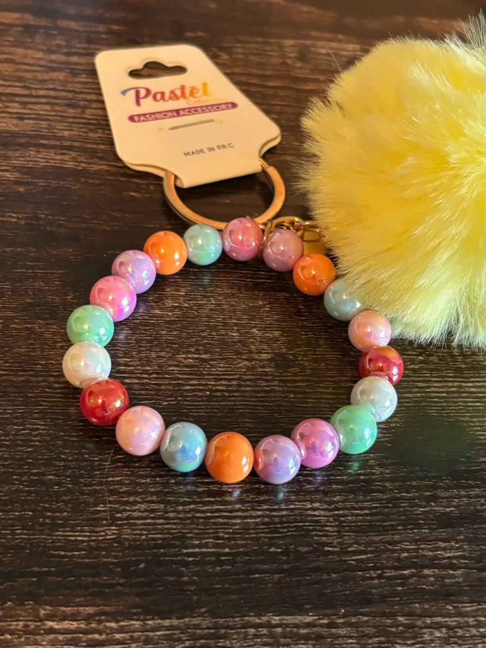 Pastels Yellow Pom-Pom Beaded Bracelet Keychain